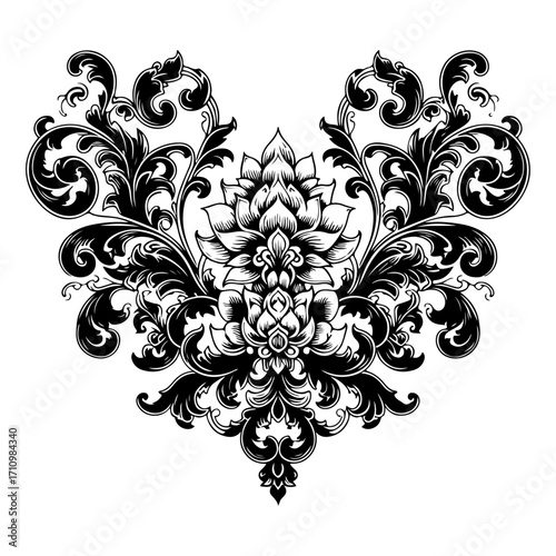 Abstract black and white floral vector curly ornament seamless pattern leaf hustle