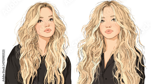 Elegant Creamy Vanilla Blonde Long Wavy Hair with Sun-kissed Highlights