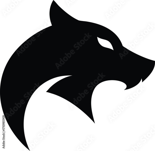 Sleek Black Silhouette of a Wolf's Head Powerful and Intimidating Design
