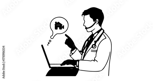 Professional doctor connects with patient remotely via video call, offering modern healthcare solutions and telemedicine convenience from their office.