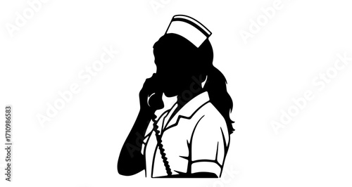 Professional nurse silhouette taking an important call, conveying dedication and care in healthcare communication