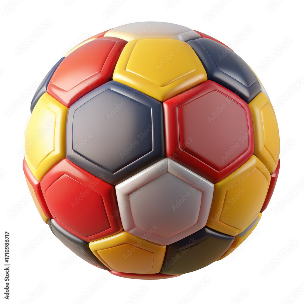 Fototapeta premium 3d multicolored soccer ball hexagonal panels energetic sport equipment vibrant design title should be unique, creative and subject oriented