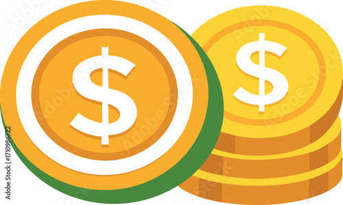 Vector art of a stack of gold coins with a dollar sign on them, symbol of wealth, investment, and financial success