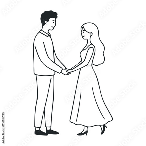 Couple holding hands urban setting illustration romantic atmosphere side view love concept. Vector illustration
