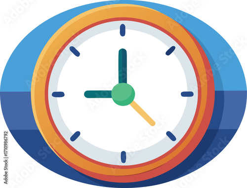 Vector art of a clock with hands indicating the time, symbol of time management, deadline, and productivity