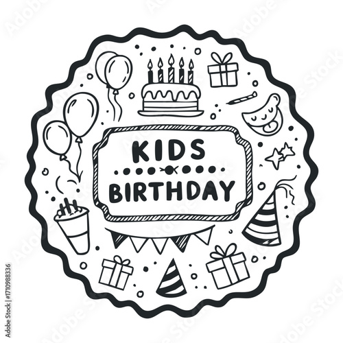 Exciting kids birthday celebration party venue graphic design festive atmosphere top-down view fun and joy. Vector illustration