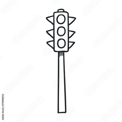 Traffic light signal indicating stop urban intersection illustration cityscape side view road safety concept. Vector illustration