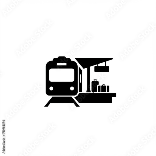 Train station with luggage in minimalist style and black color  