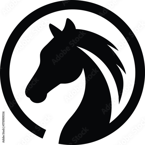 Elegant Horse Head Silhouette within Circular Frame Bold and Minimalist Design