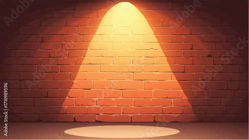 Spotlight On Brick Wall. Brick wall with spotlight background. Vector illustration.