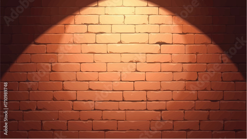 Spotlight On Brick Wall. Brick wall with spotlight background. Vector illustration.