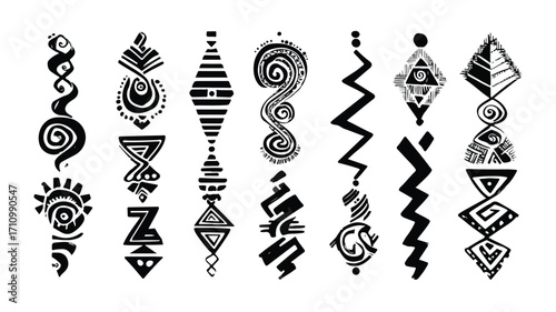 Exquisite Ethnic Ornaments Collection Showcase Tribal Spirals and Zigzags