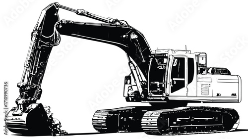 Excavator Vector Silhouette Illustration on White Background