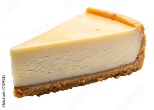 Delicious slice of cheesecake isolated on transparent background, a creamy dessert with a graham cracker crust, perfect for any sweet tooths indulgence