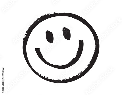 Happy face with smile vector, emoji, expression. Smile face brush stroke. expression joy, happiness. Free hand doodle icon