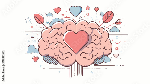 Brain and Heart Shape Connection Vector Illustration