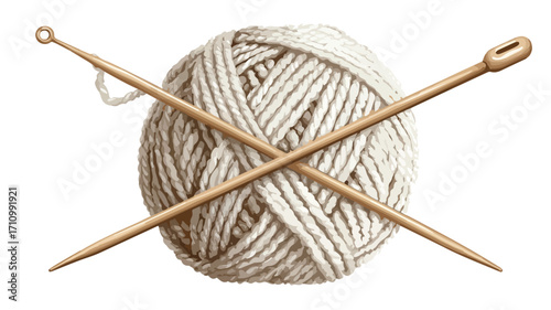 Creative Flat Vector Illustration of Yarn Ball and Knitting Needles for Crafts and Textile Design