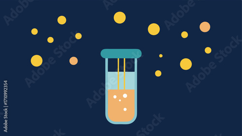 Exosome Extraction Process A simple diagram illustrating the extraction of exosomes from human cells represented by small glowing bubbles being collected into a vial.