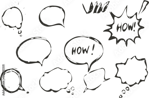 Comic Book Speech Bubbles in Black and White Dialogue, Expressions, and Visual Communication