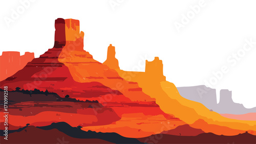 Vibrant Flat Vector Desert Mountains Landscape with Orange and Red Hues