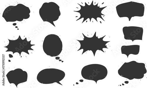 Set of Black Speech Bubbles and Thought Bubbles Isolated on White Background