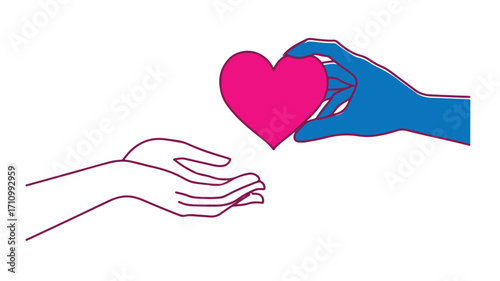Heart Passing Gesture Between Two Hands Illustration for Love and Support Concepts