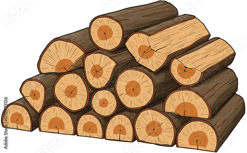 Stack of firewood logs arranged in a pile with cut ends visible  