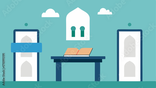 Accessible Worship Guides A table in a mosque with worship guides available in multiple formatslarge print braille and digital QR codes for easy access to materials for different