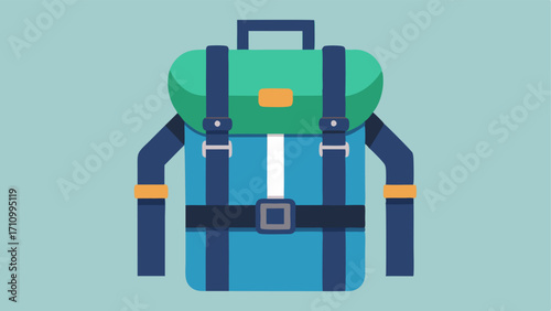 Adaptive Backpack An illustration of a large adaptive backpack featuring a wide cushioned shoulder harness and a hip belt designed for comfort and stability with builtin hand grips