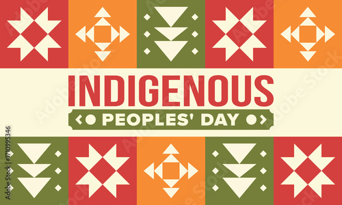 Indigenous Peoples' Day. Native American Day. American Indian culture. Heritage Month. Celebrate annual in United States. Tradition pattern. Poster, card, banner and background. Vector illustration