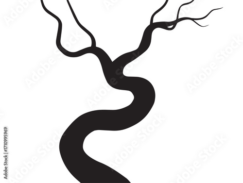 Unique curved twisted root silhouette with botanical style