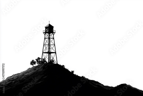 Minimalist watchtower silhouette on hill, black and white design, simple landscape, isolated structure, graphic art.
children go to school with backpacks