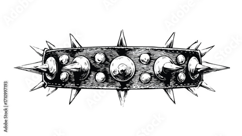 Edgy Grunge Black White Spiked Leather Band Illustration