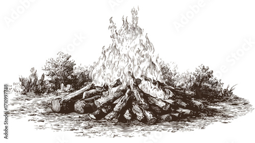 Hand Drawn Camping Bonfire Vector Illustration for Outdoor Adventure Designs