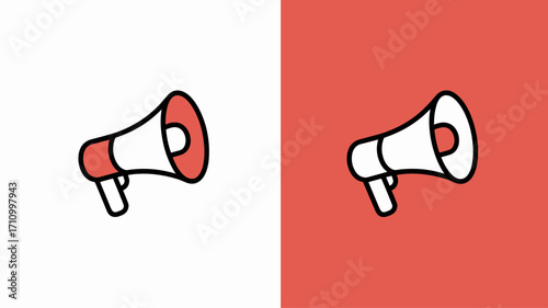 Megaphone Icons: Modern and minimalist digital illustrations of a megaphone, each set against contrasting backgrounds.
