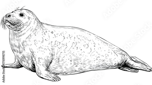 Detailed Hand-Drawn Sketch of Mediterranean Monk Seal Mona