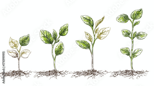 Vibrant Isolated Young Plants Vector Illustration