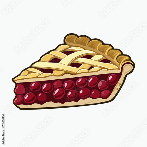 Cherry Pie Slice Vector Illustration with Lattice Crust