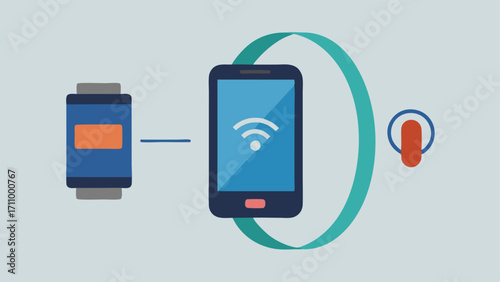 Data Syncing Process An illustration of the wristband connected to a smartphone via Bluetooth with data points transferring between the two devices.