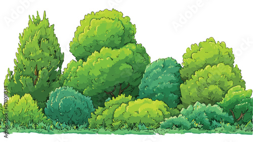 Lush Green Cartoon Forest Bushes for Park and Shrubbery