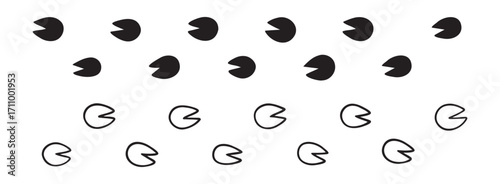 hoofprints leg touch stamp line set. flat dark black ink hand drawn footprint hooves retro art etch contour comic style. 