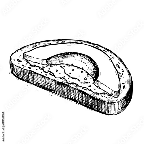 Vintage sketch of an avocado toast slice  
