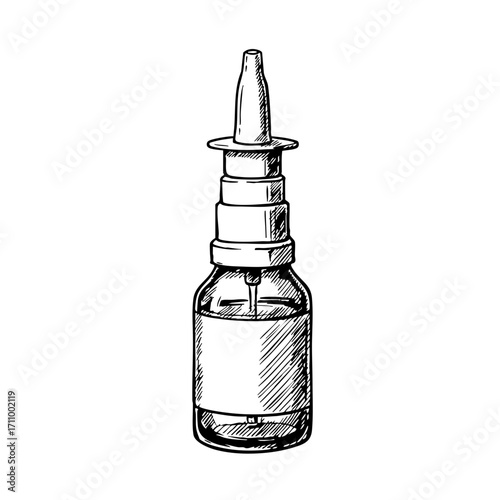 Allergy nasal spray in vintage sketch style  