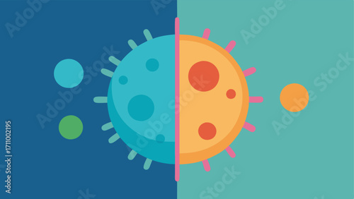 Before and After A split illustration showing a cancer cell before treatment on one side and a weakened cell after immunotherapy on the other demonstrating the effectiveness.