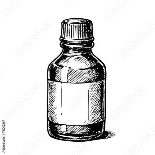 Vintage cough syrup bottle illustration in detailed sketch style  