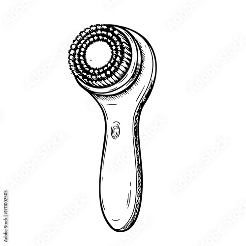 Vintage sketch of a facial cleansing brush with textured bristles  