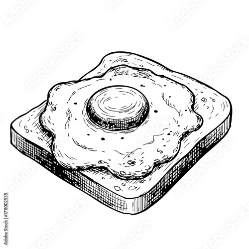 Vintage sketch of a fried egg on toast  