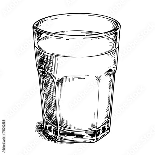 Vintage sketch of a glass filled with almond milk  