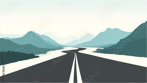 Highway landscape. Driving on a highway through the countryside. Illustration of a highway. 