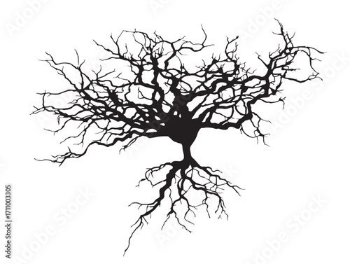 Decorative entangled root system silhouette vector illustration design